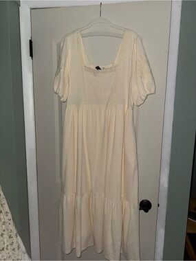 Piper & Scoot Cream Embroidered Puff Sleeve Maxi Dress